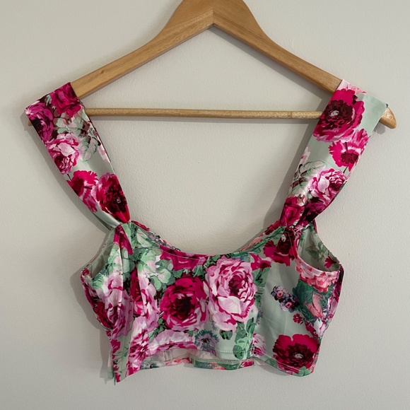 For Love and Lemons Robin Crop Top Mint Floral S - Picture 2 of 4